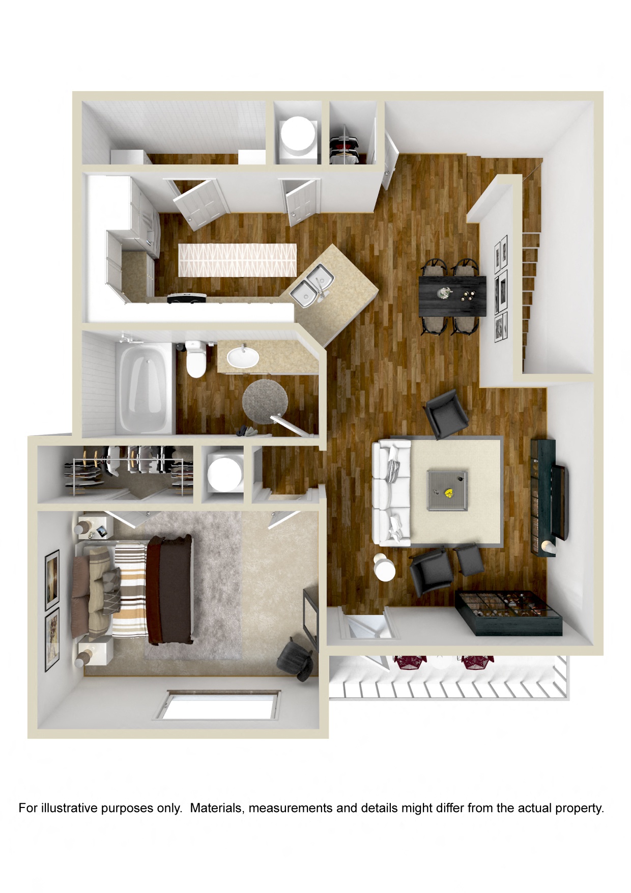 Floor plan for 1 bed, 1 bath, 863 sqft